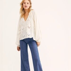 Free People Sivan Ivory Embroidered White Blouse